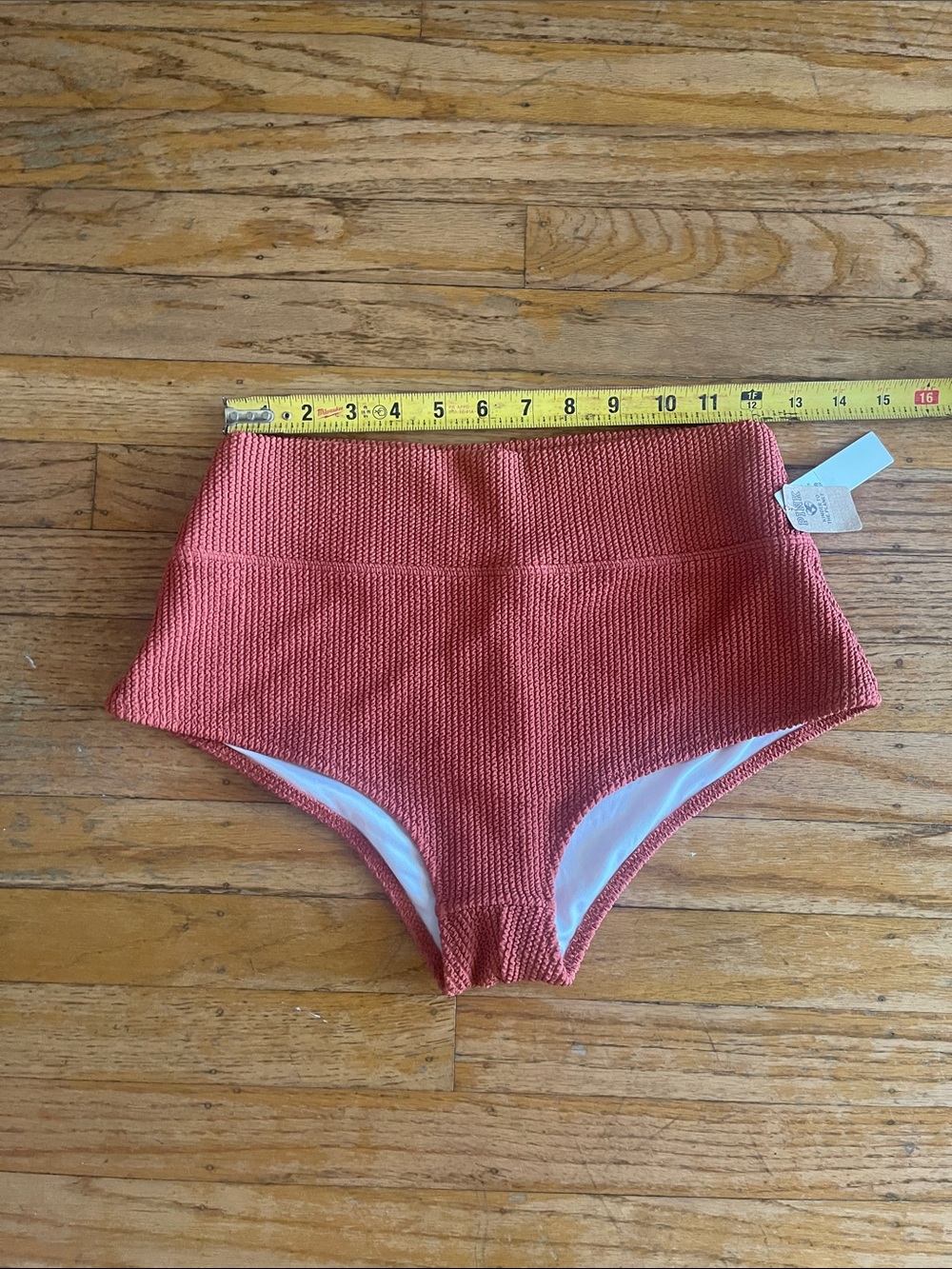 NWT Women’s PINK High-Waist Ribbed Swim Bottoms in Rust